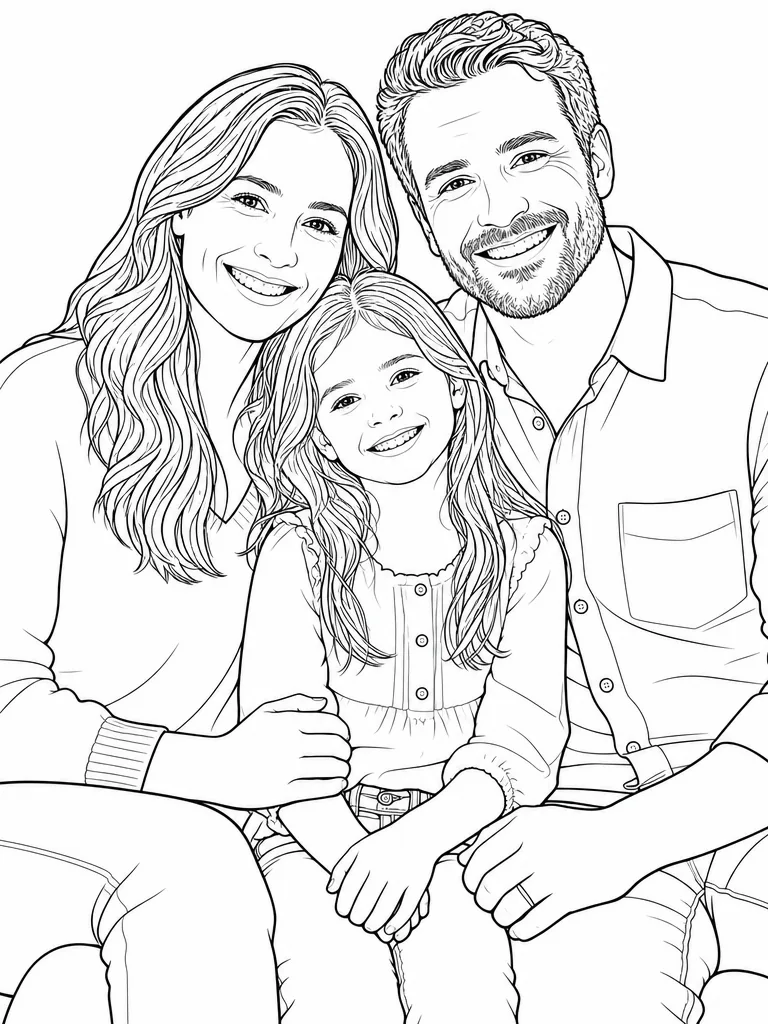 Family portrait photo turned into a printable coloring page