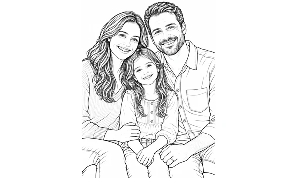 Balanced portrait coloring-page detail with clear recognizable features