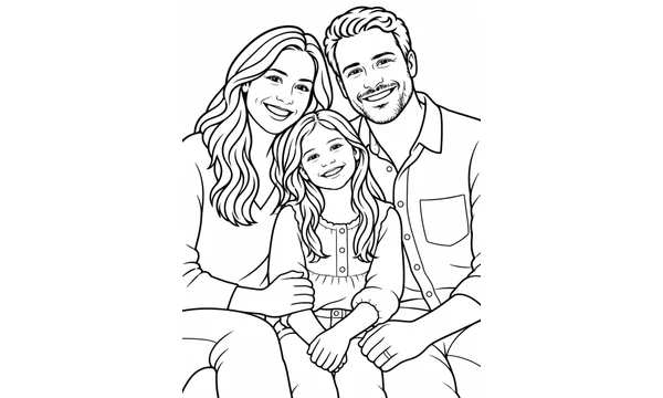 Simple portrait coloring-page detail with bold outlines and large open spaces