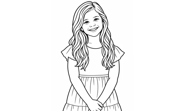 Simple portrait coloring-page detail with bold outlines and large open spaces